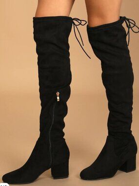 Like New: Lulus Chic Over the Knee Black Boots - Vegan Suede